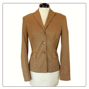 BCBG Max Azria Jacket Blazer Vintage Camel Button Stretch Womens Size 2 XS 1990s